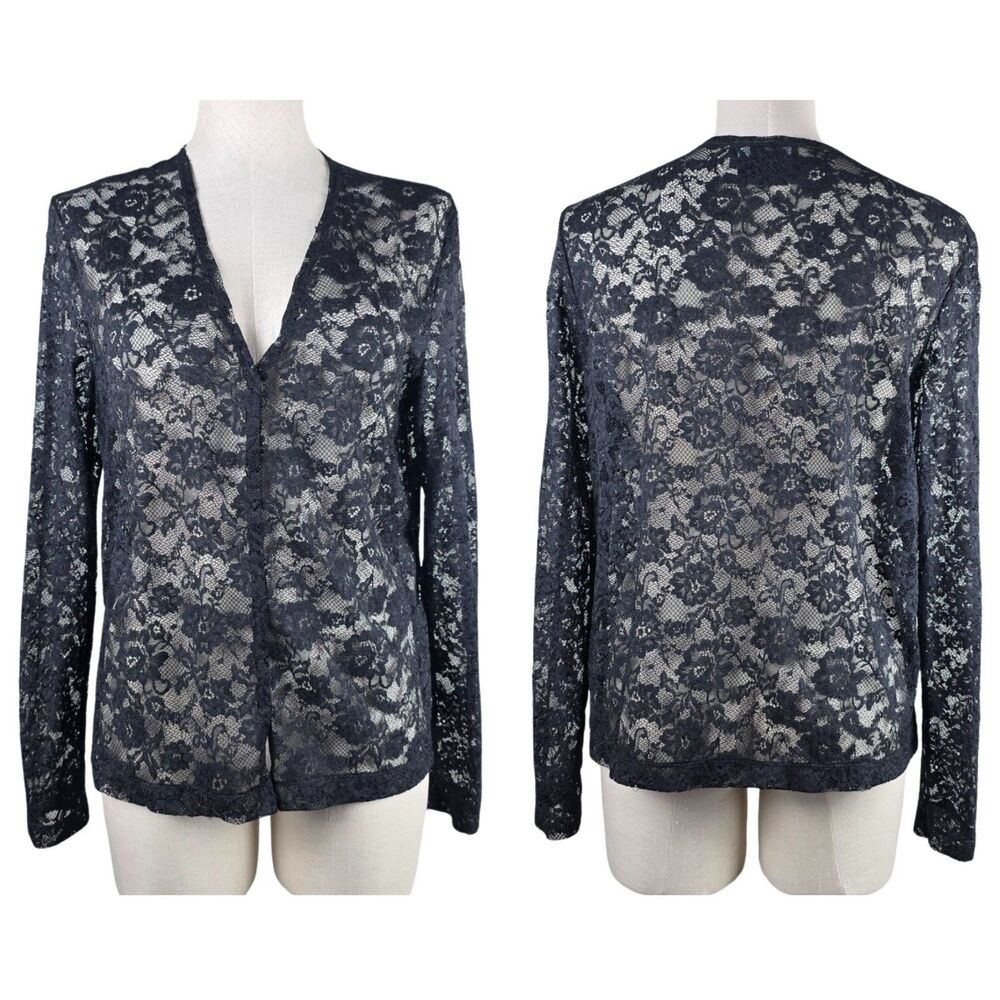 Vintage Carole Little Floral Lace Snap Cardigan Size L Whimsigoth Dark Coquette